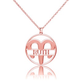 LoEnMe Jewelry Silver Plated Aries Woman Custom Made Engraved Sterling Silver Customized Name Necklace