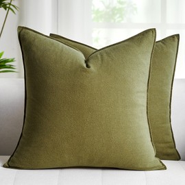 Cushion Covers 45 x 45 Cotton Linen Decorative Throw Pillow Cover Olive Green Square Pillowcase Boho Luxurious for Sofa Seats Dining Chairs Bedroom Outside Garden Furniture Car Home Decor Set of 2