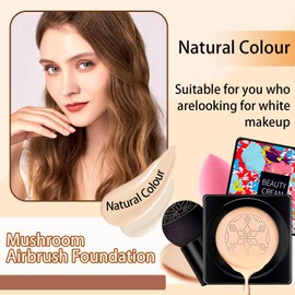 2P Mushroom Head Air Cushion CC Cream Foundation,Moisturizing Non-Greasy BB Cream and Makeup Sponge,Longlasting Matte Concealer Full Coverage Face Makeup Liquid Foundation for All Skin Types(Natural)B
