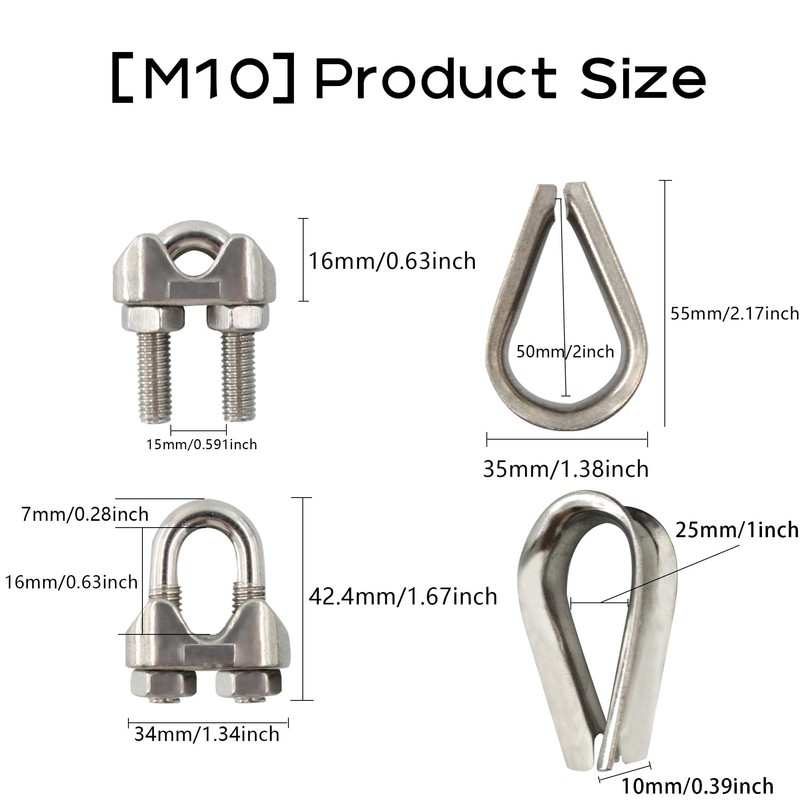 PDETVEO 8PCS 5/16" Wire Rope Clamps, M10 Wire Rope Cable