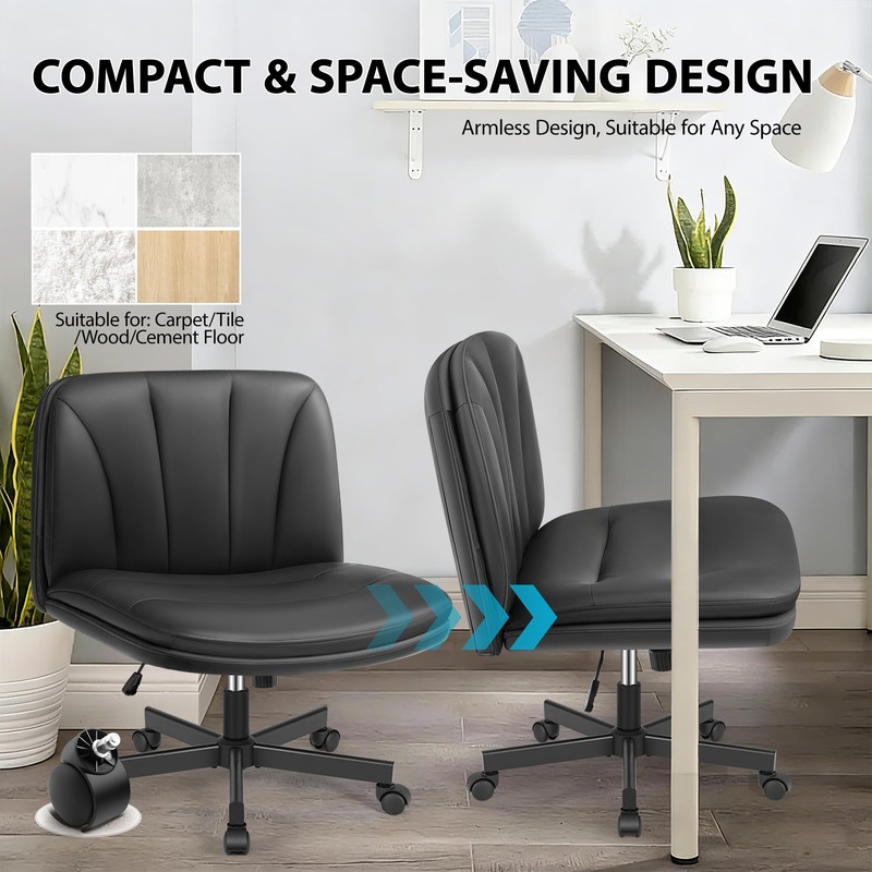 Prime Criss Cross Office Chair, Comfy Wide PU Leather Armless