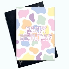 Peachy Antics Happy Birthday Card Colourful Card Cow Print Design A5 Size Birthday Card For Her Kids Friend Family Greeting Card Cows Print SP182