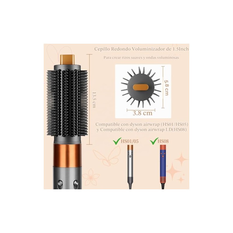 Cepillo Redondo Voluminizador Mejorado Compatible con Dyson Airwrap, Accesorio de