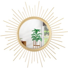HLFMVWE Large Gold Spoked Sunburst Wall Mirror Boho Home Decor Round Wall Art Mirror Modern Metal Mirrors for Wall Living Room Vanity Bathroom Bedroom Hallway Balcony Entryway 20"