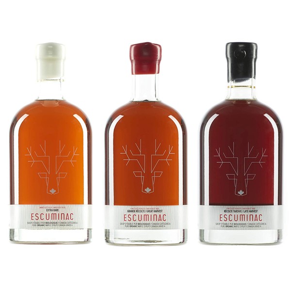 Award Winning Escuminac Canadian Maple Syrup Gift Bundle Grade A Including Our Extra Rare, Great Harvest and Late Harvest - Pure Organic Unblended Single Forest - 3 X 16.9 fl oz (500 ml) - Easter Gift