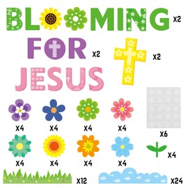 CY2SIDE 106pcs Blooming for Jesus Summer Flowers and Cross Cutouts for Bulletin Board Sets Christian Sunday Church Theme Trim Border Religious Classroom and Sunday School Bulletin Board Decor