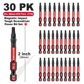Geinxurn 30 Pieces T10 Impact Tough Magnetic Screwdriver Bit Set, 1 In. #10 Torx Head Power Bit Set, S2 Alloy Steel T10 Star Bit Set