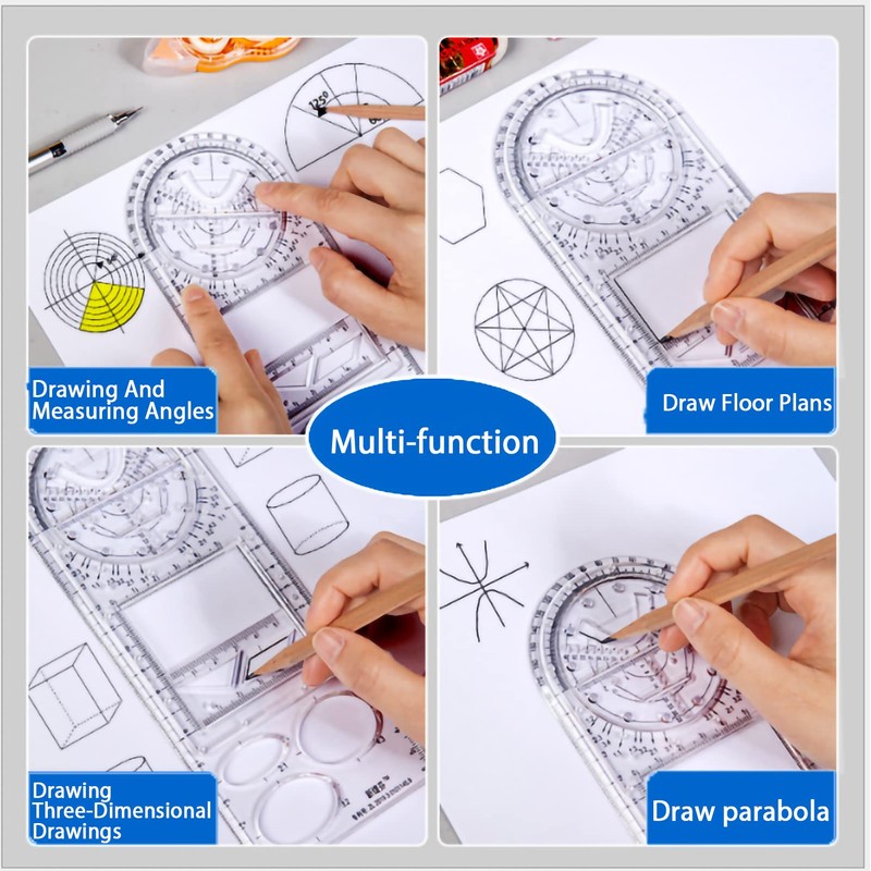 Multifunctional Geometric Ruler Set,Mathematics Drawing Ruler Geometric Drawing Template Measuring