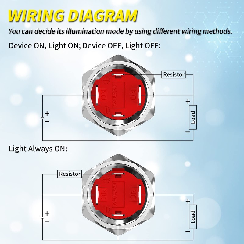 Joinfworld 20 Amp Momentary Push Button Switch 12V Marine Waterproof