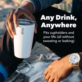 MiiR, Tumbler, Vacuum Insulated, Stainless Steel with Slide Lid, Cup Holder Compatible & BPA Free, Sandstone White, 12 Fluid Ounce