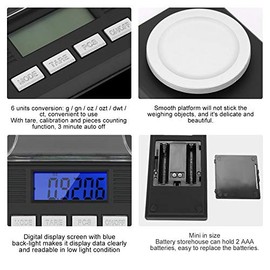Báscula de joyería, portátil alta precisión 0,001 g peso de joyería de bolsillo báscula digital bolsillo balanza peso gramo con función conteo cocina alimentos pantalla LED bascula miligramos (100 g)