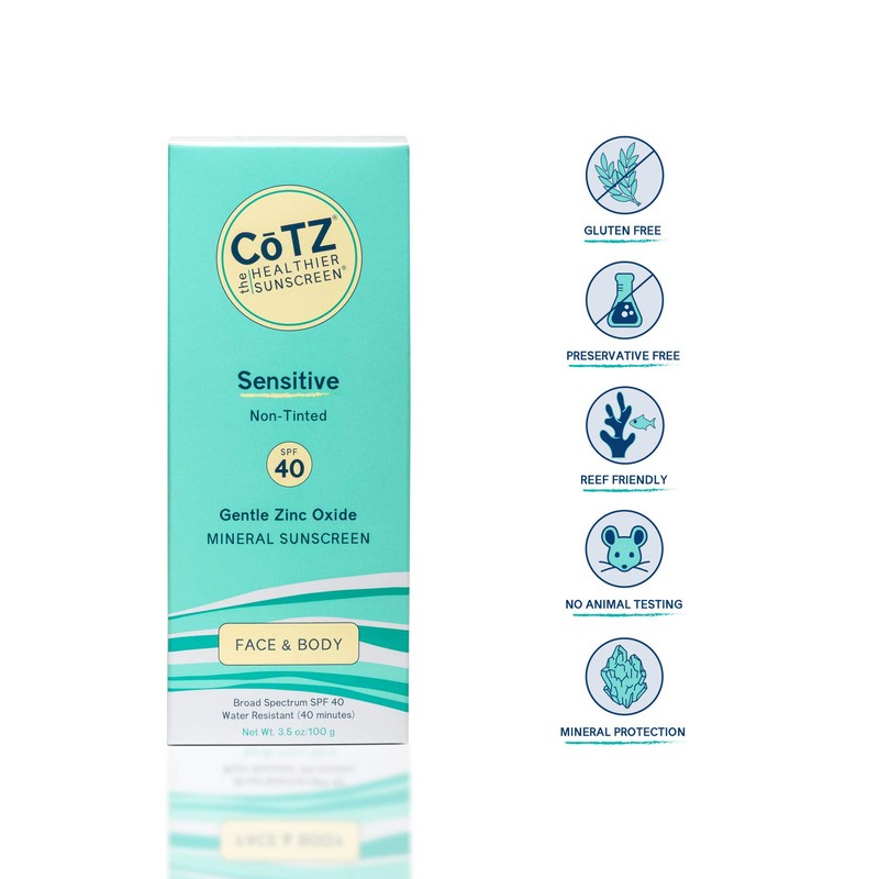 COTZ Sensitive Non-Tinted Zinc Oxide Mineral Sunscreen for Body and