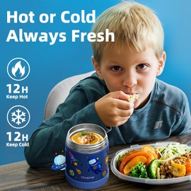 ChugJug 15 oz Soup Thermo for Hot Food Kids Insulated Food Jar with Spoon, Lunch Thermo Container, Width Mouth Vacuum Stainless Steel Food Thermo for School Travel, Leakproof, Easy to Open(Blue)