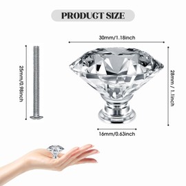 MOSTFUN 6 Pack 30mm Crystal Glass Cabinet Door Knobs Diamond Cut Drawer Handles with Screw for Dresser Drawers Cupboards Wardrobes Drawers Bathroom Cabinet Home Decoration Silver