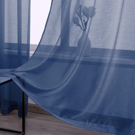 DONREN 108 Inch Extra Length Sheer Curtains for Bedroom - Grommet Top Solid Luxury Soft Gauze Voile Window Panels for Patio (52 W x 108 L,Navy Blue,2 Pieces)