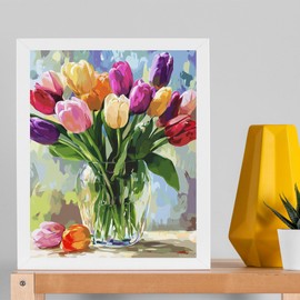 SVINOILER Tulips in Vase Paint by Numbers for Adult on Canvas, Tulips Flowers Paint by Number Oil Painting, Still Life Canvas Paint, Floral Plant Home Wall Decor Flower 16x20inch, Unframed