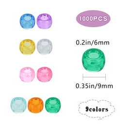 1000PCS Glow in the Dark Beads,Mix 9 Colors Glow Pony Bead, UV Hair Beads, Plastic Pony Bead, Friendship Bracelet Making, Bulk Bright in The Dark for Necklace,Iridescent Beads,Accessories for Bracelets/Crafts(250g,Luminous)