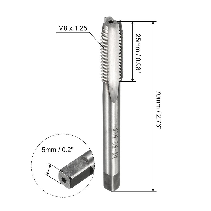 sourcing map 4pcs Metric Thread Taps M8 x 1.25 H2