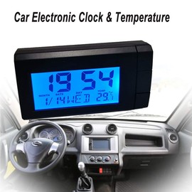 Thermometer Digitaluhr Auto Temperaturmesser Kalender Mini Monitor mit LCD-Display Zeit Temperatur Clock Display Blau