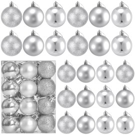 24 Count Small Silver Ornaments for Mini Christmas Tree, Small Shatterproof Christmas Tree Ornaments Balls Party Decorations, 1.2 Inch