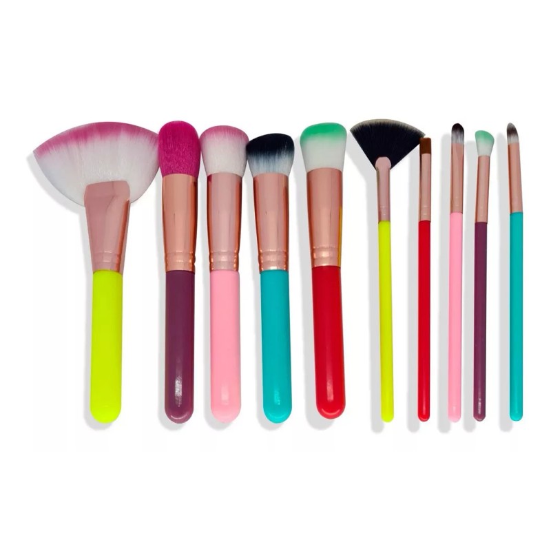 Make Up Neon 10 Brochas Maquillaje Kabuki Base Difusor Suaves