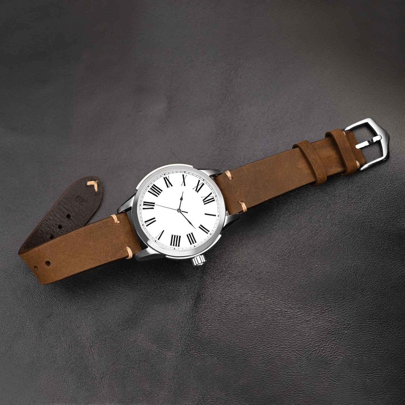 BISONSTRAP Watch Strap for Men, Handmade Stitching Leather Strap, Quick