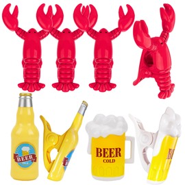 SHIDOW Beer Towel Clip, Lobster Beach Chair Clips for Towels, Windproof Beer Mug Bottle Clothespins, Plastic Towel Laundry Clips for Beach, Pool, Cruise Ship, Boat (8 Pack)