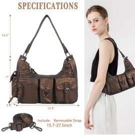 Angel Kiss Hobo Bag for Women Small, Soft Vegan Leather Shoulder Purses and Handbag with Multi-Pocket, Retro Tote Bag Crossbody with Top-Handle and Removable Strap, Bronze