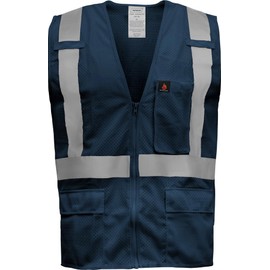 Ironwear 1284 Standard Flame-Retardant Safety Vest w/Zipper & Radio Clips (US, Alpha, Medium, Regular, Regular, Blue)