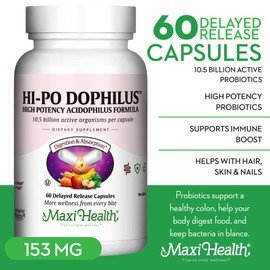 Maxi Health HI-PO Dophilus - High Potency Acidophilus Probiotics - 60 Capsules - Kosher