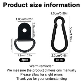 8 Pcs Tie Down Anchor Auto Car, Trailer D Rings Heavy Duty Black, Tie Down Lashing Rings, Cargo Tie Downs Hooks with Spring Snap Hooks for Cars and Trucks