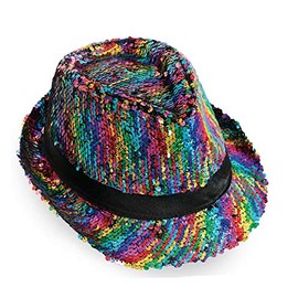 KarnevalsTeufel Trilby Party Hat Disco Hat Summer Hat Reversible Sequins Colourful Multicoloured Rainbow Various Designs and Colours (Reversible Sequins)