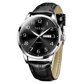 Taxau Men's Watches with Leather Straps - Big Face Watches Men Luxury Luminous Easy Read - Waterproof Quartz Classic Fashion Wrist Men Leather Strap Watch