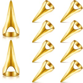 10 Pcs Gold Hair Parting Retro Punk Hair Selecting Tools Gothic Nail Finger Cosplay Claws Metal Full Finger Ring for Hair Braiding Curling Styling Hair Extensions Accessories
