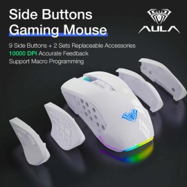 AULA,AIGO Aigo BM21 Slient & AULA RGB Gaming Mouse LED Programmable Optical Backlit Mouse - AULA H510 White