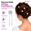 WedDecor Silver Rose Flower Crystal Rhinestone Hair Pins, Pack of