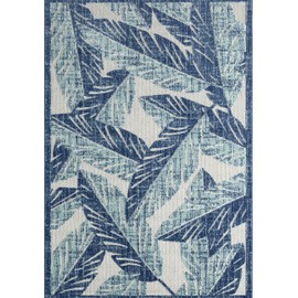 Abani Tropical Leaves Contemporary Blue & Cream 5'3" x 7'6" (5x8) Indoor/Outdoor Rug - Modern No Shed Palm Leaf Design Under Table Area Rug Rugs