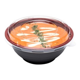 18 Ounce Plastic Food Bowls, 200 With Lid Disposable Food Containers - Mircowave-Safe, BPA-Free, Black And Red Plastic To Go Bowls, Disposable - Restaurantware