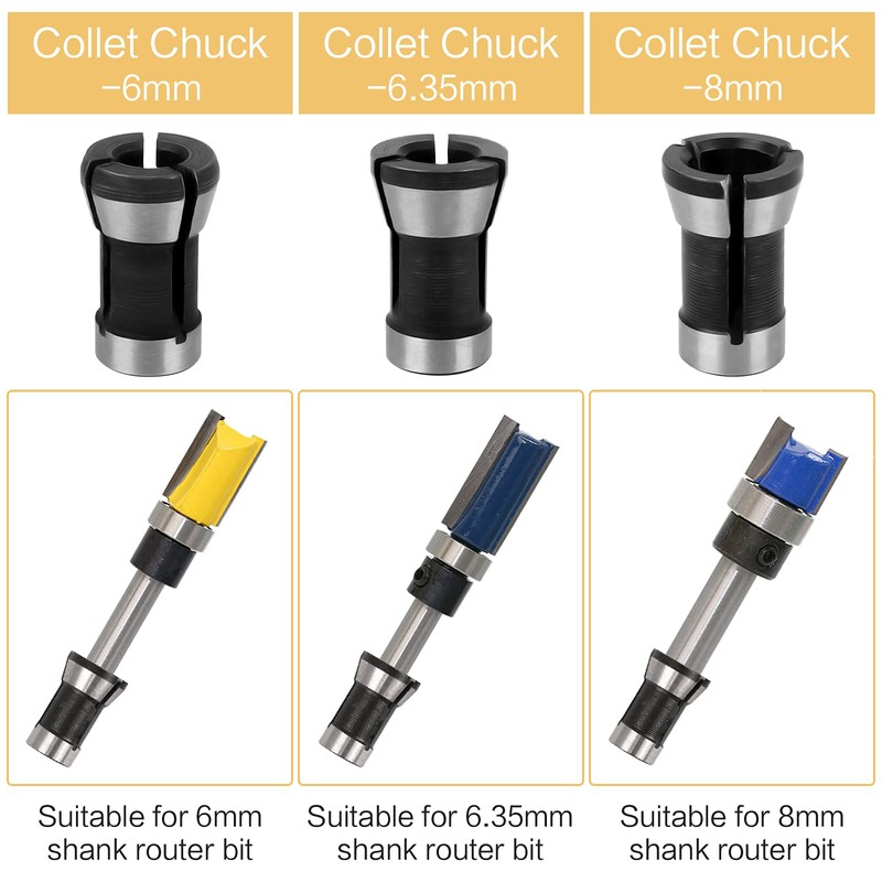 6 Pieces Collet Adapter, Steel Router Collet 6mm 6.35mm 8mm