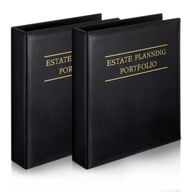 Skyygemm 2 Pcs Estate Planning Portfolio Binder PU Leather 3 Ring Binders with Gold Title and Index Tab Dividers, Planner Binder 11'' x 11.8'' x 2.4'' Estate Planning Organizer(Black)