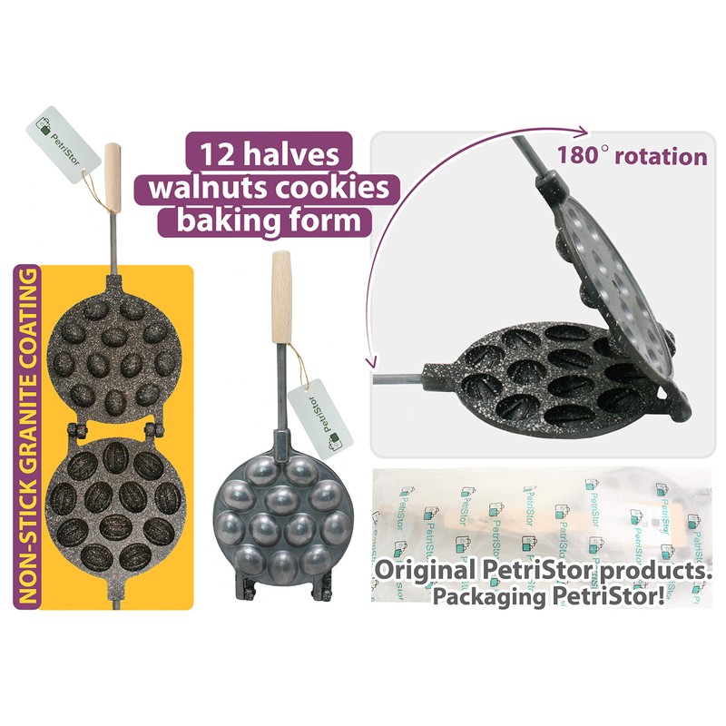 Walnut Cookie Maker 12 halves non-stick coating granite stone Cookies