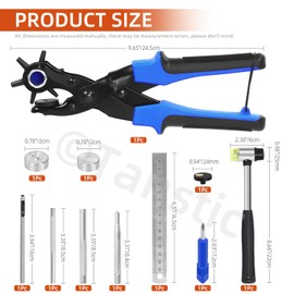 Tanstic 350Pcs Snap Fasteners Kit, Belt Hole Puncher, Leather Hole Punch, Leather Rivets, Metal Snap Buttons, Ruler, Rubber Hammer for Belts Bags Jackets Shoes DIY Craft