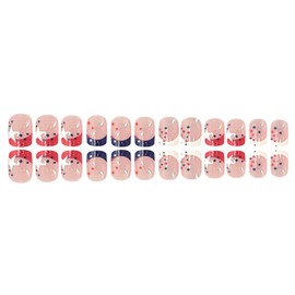 4th of July Press on Nails Square Short Fake Nails with Polka Dots Star Designs Independence Day False Nails Red White Blue French Tip Nails Press ons Nude Stick on Nails for Women 24Pcs