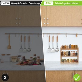 3 Tier Bamboo Spice Rack, Seasoning Jars Rack Shelf Spice Organizer for Kitchen Counter or Wall Mounting