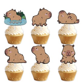 18pcs Glitter Dessert Cupcake Topper Pick for Cute Pet Capybara Theme Decor Supplies Men Women Happy Birthday Baby Shower Party Decoration