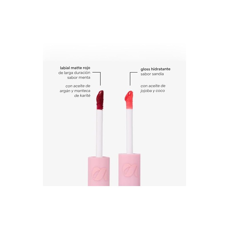 SARELLY, Dúo Labial, Matte + Gloss Hidratante, 3 Acabados, Estuche