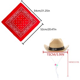 2PCS Classic Pet Cowboy Hat Dog Fashion Western Cowboy Square Scarf Unique Cowboy Style Western Cowboy Pet Theme Birthday Party Clothing Accessories Dog Gift (Khaki)