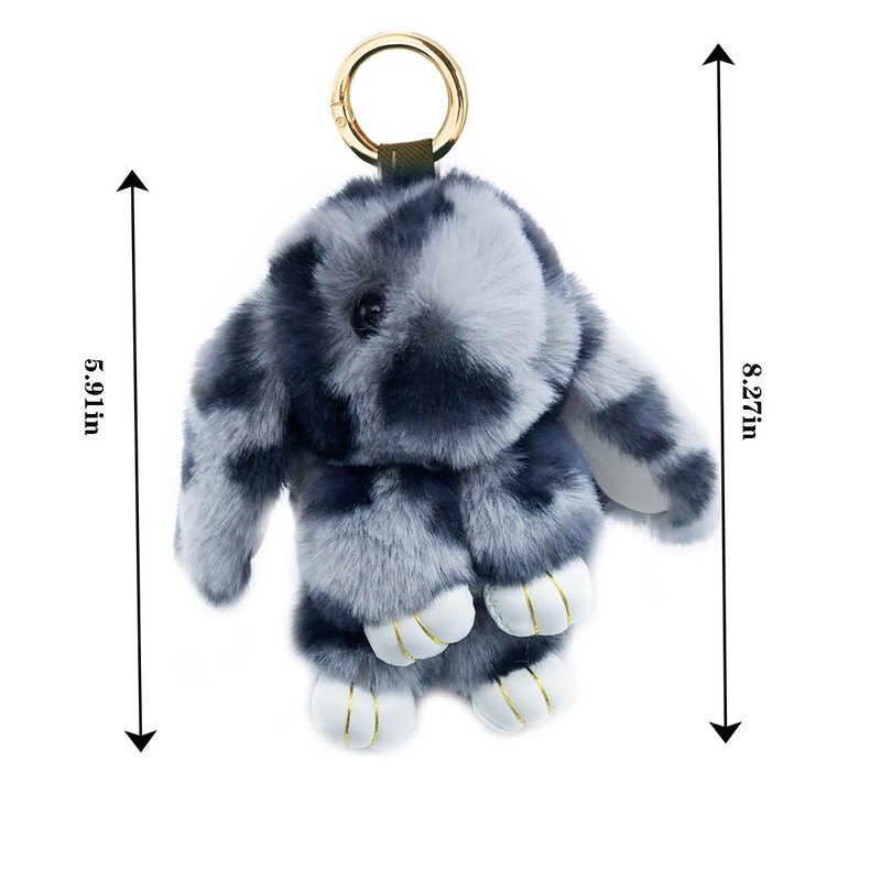 Sqzrpomddy Keychain Cute Leopard Print Rabbit Fluffy Key Ring Bag