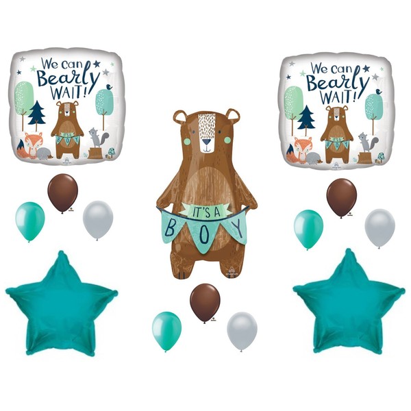 NEW! We Can Bearly Wait Baby It's A Boy Shower Balloons Bear Woodland
