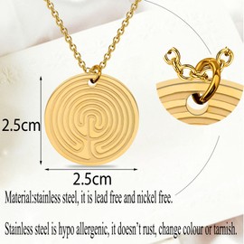 bobauna Labyrinth Disc Pendant Necklace Meditation And Prayer Labyrinth Jewelry Gift (Labyrinth necklace)